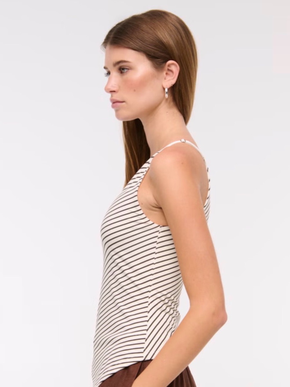 Abercrombie & Fitch One-Shoulder Striped Tank Top in Cream and Black size S - Picture 2 of 7